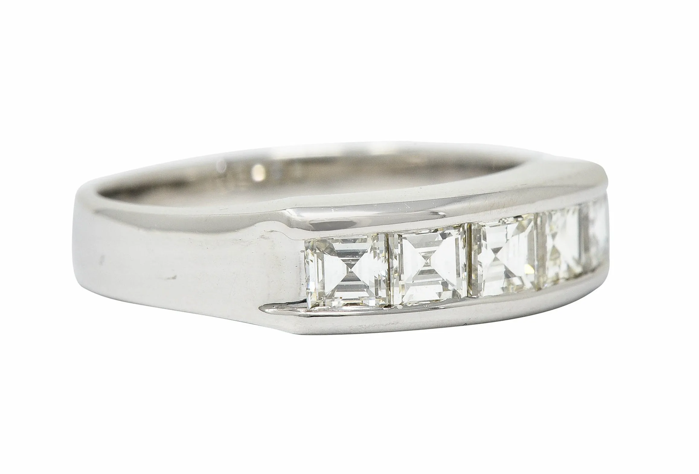 Contemporary 1.03 CTW Square Step Cut Diamond Platinum Stacking Band Ring