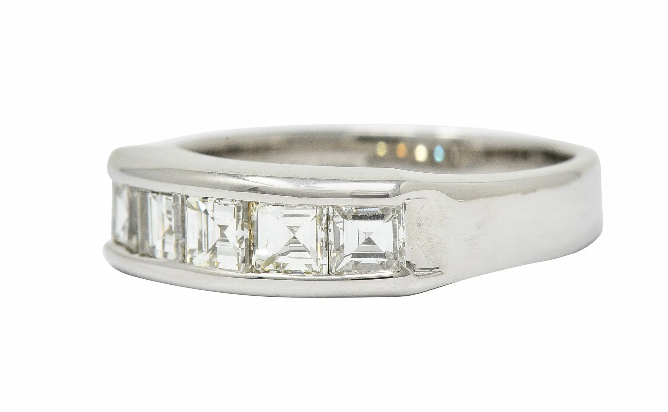 Contemporary 1.03 CTW Square Step Cut Diamond Platinum Stacking Band Ring