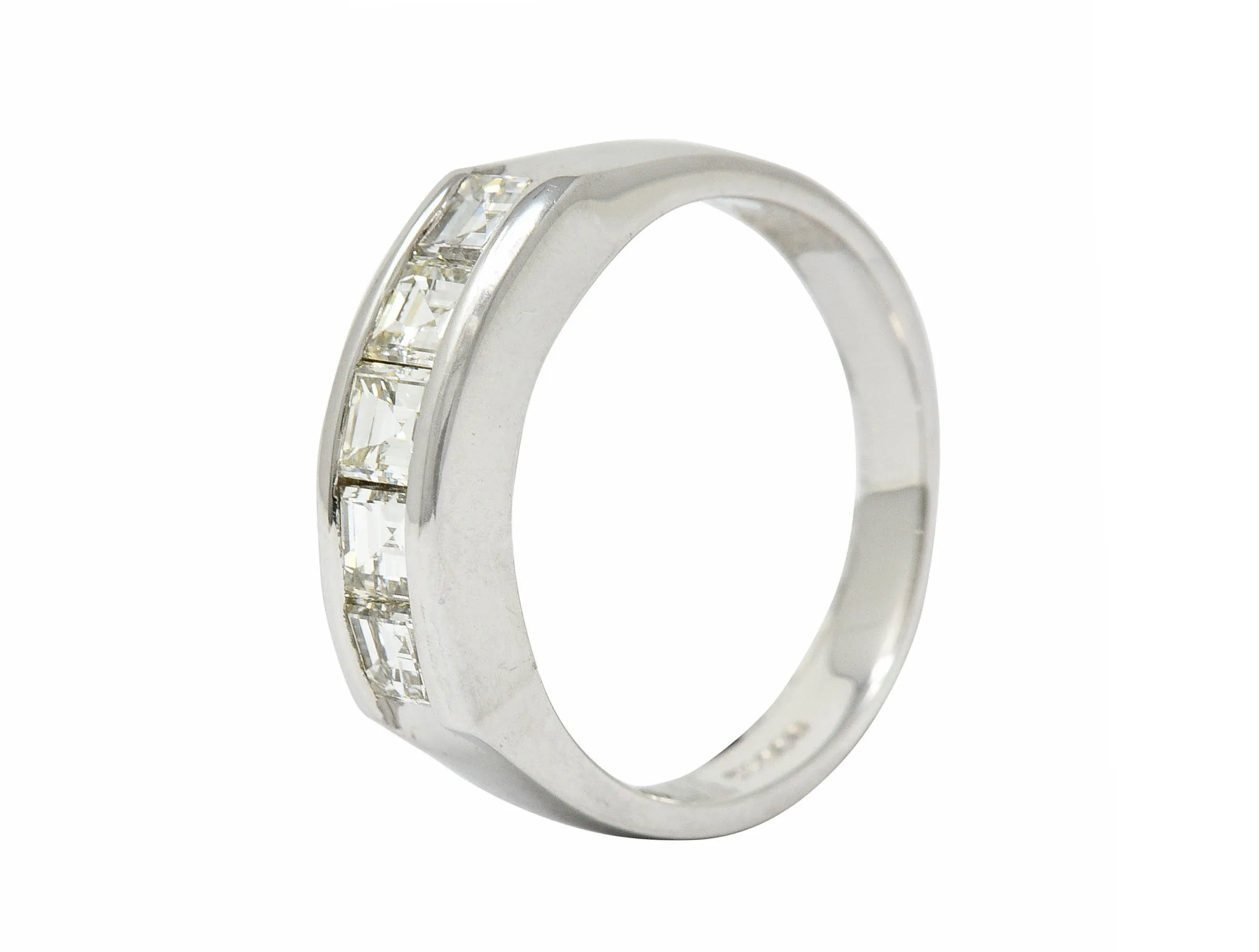 Contemporary 1.03 CTW Square Step Cut Diamond Platinum Stacking Band Ring