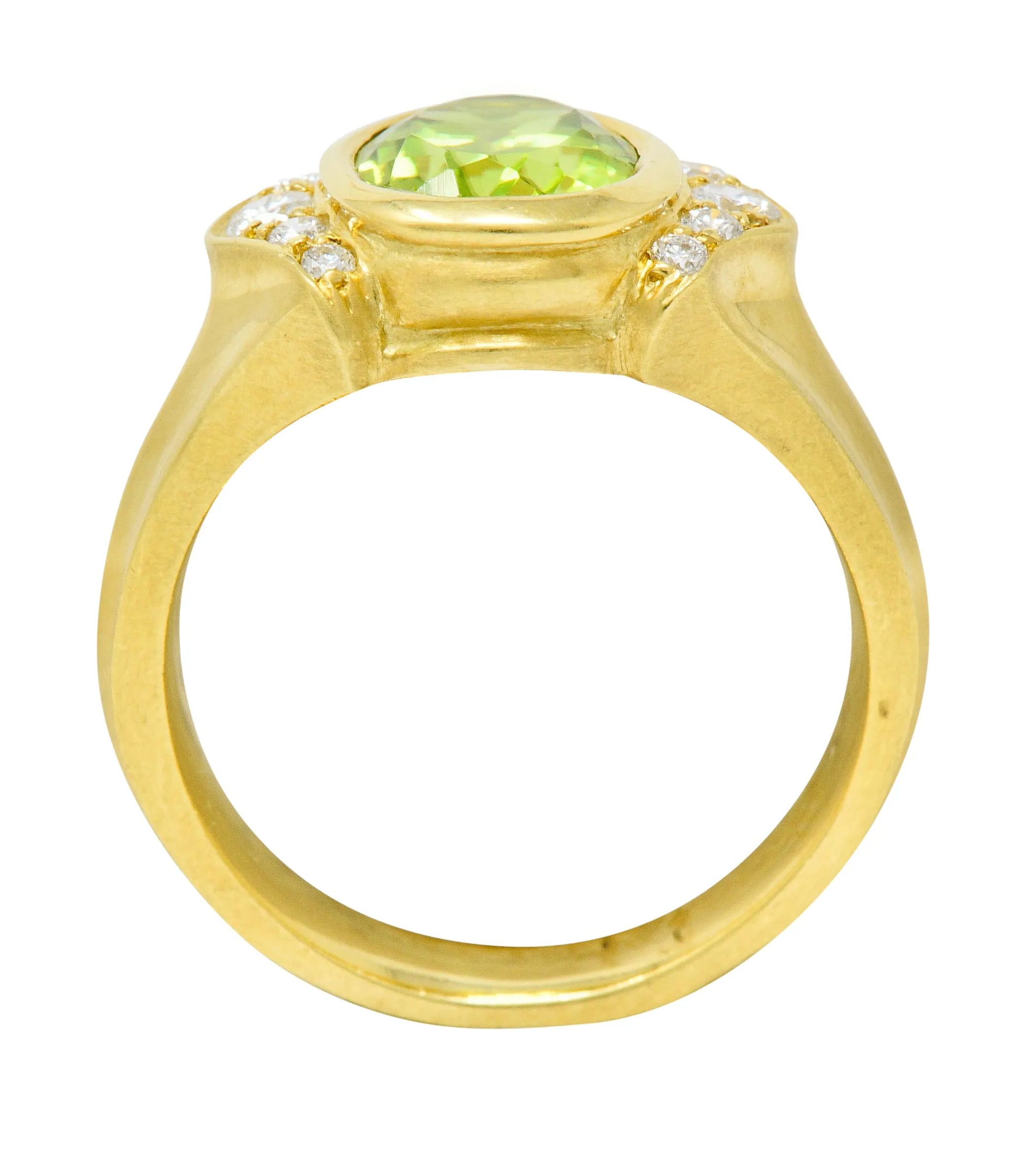 Contemporary Peridot Diamond 18 Karat Gold Gemstone Ring