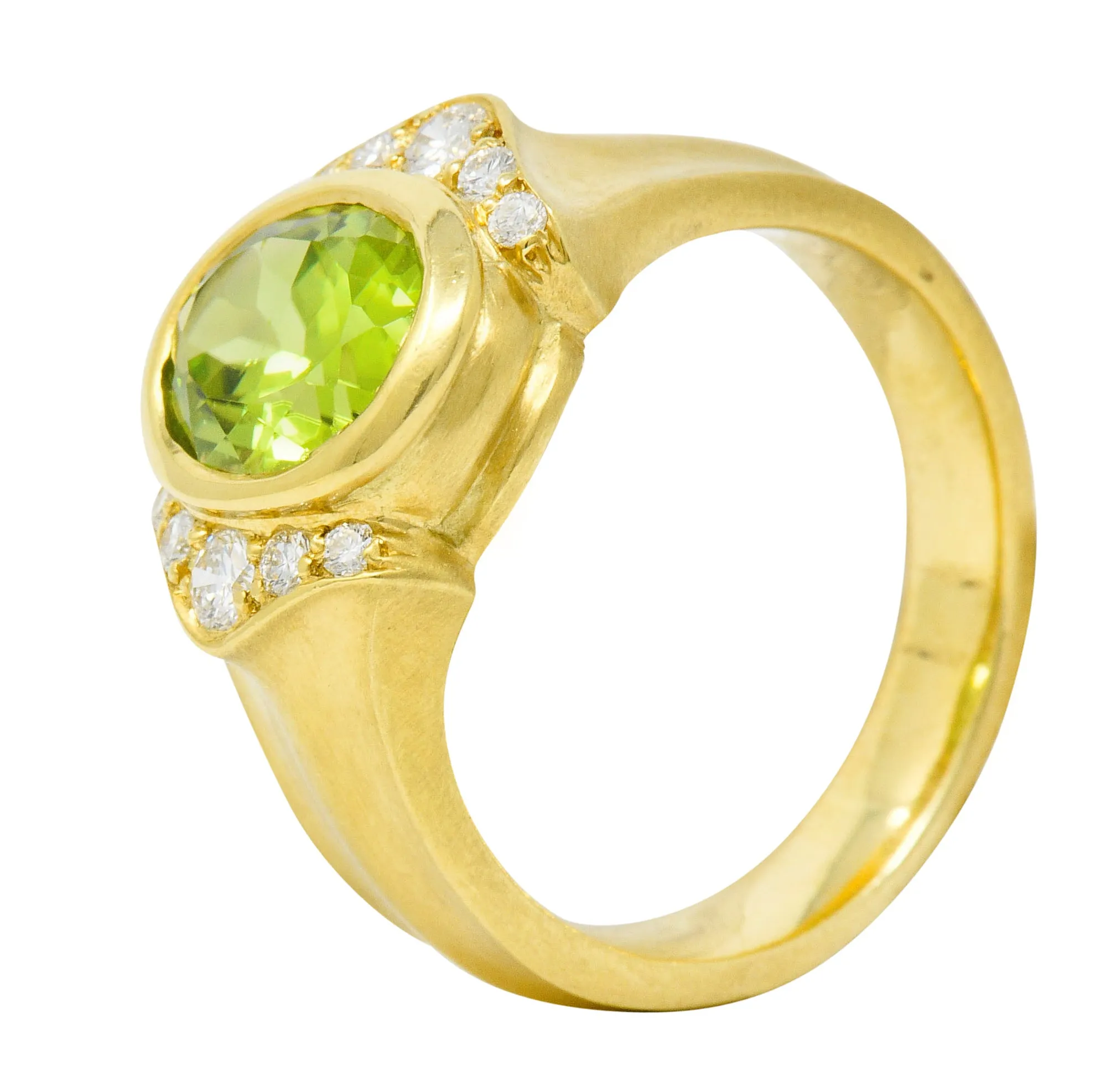 Contemporary Peridot Diamond 18 Karat Gold Gemstone Ring