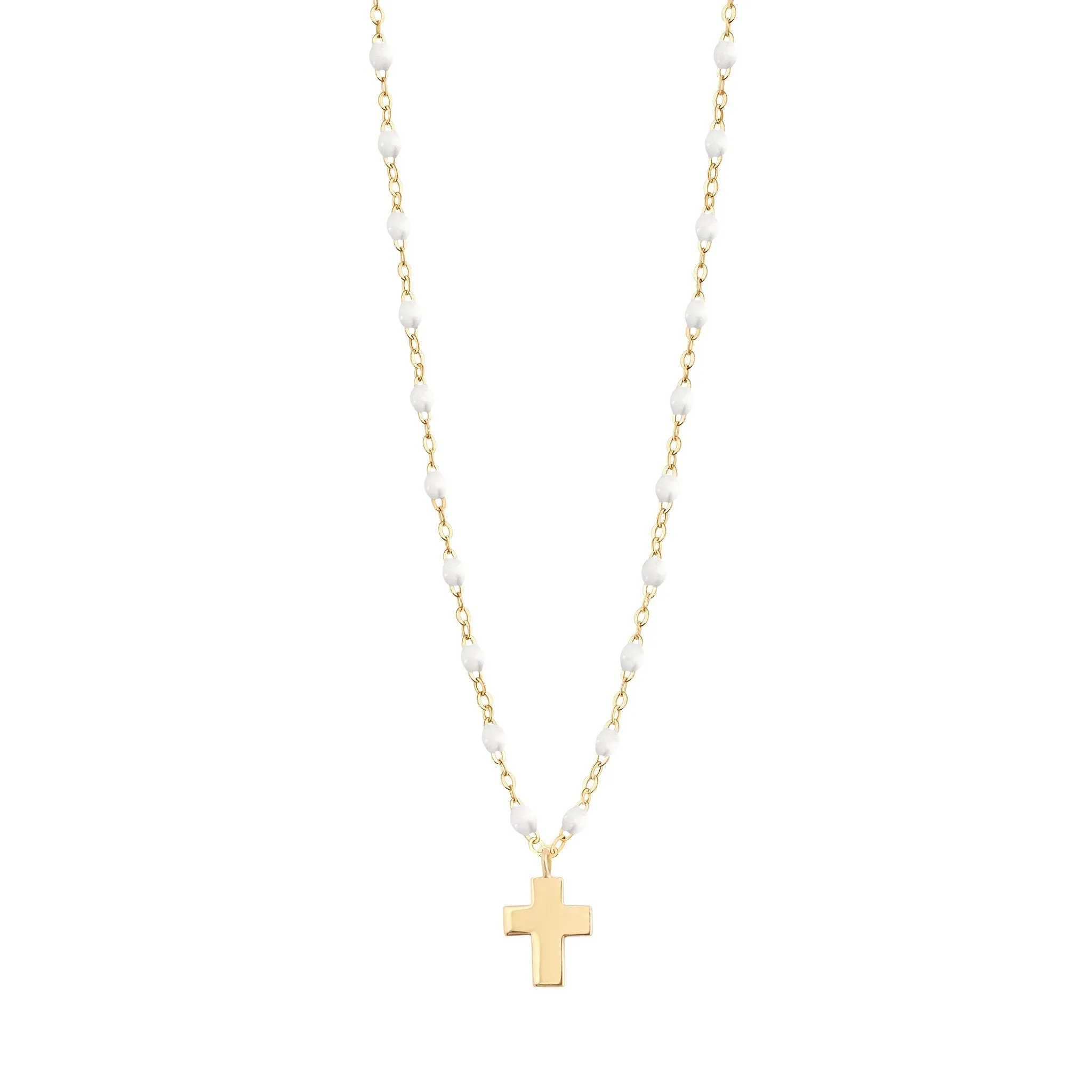 Cross Charm Classic Gigi White necklace, Yellow Gold, 16.5