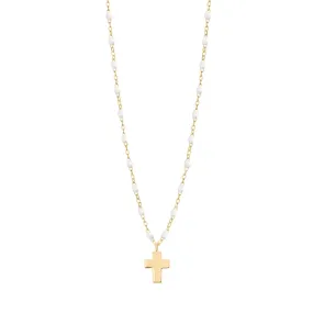 Cross Charm Classic Gigi White necklace, Yellow Gold, 16.5