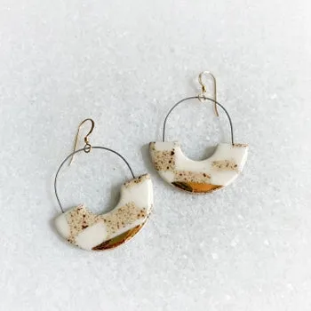 Earrings - Hoop Cutout - Sandy Checkerboard + Gold