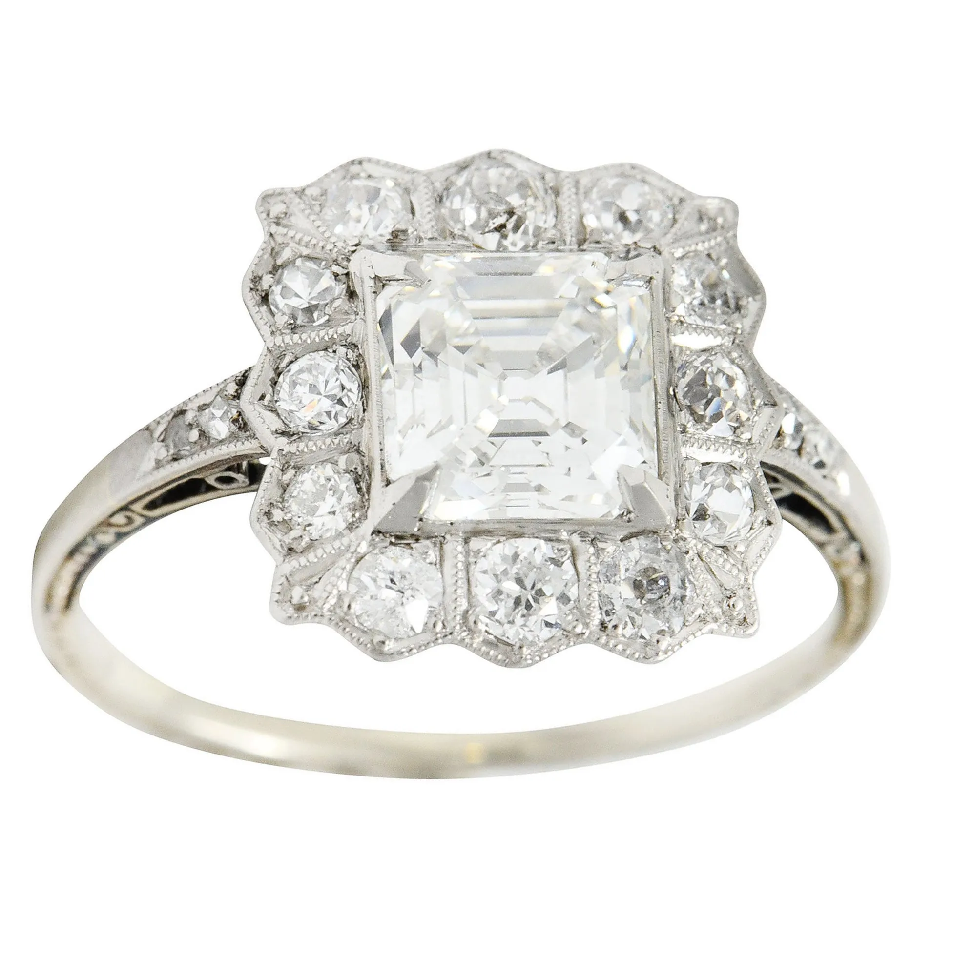 Edwardian 2.07 CTW Asscher Diamond Platinum-Topped 14 Karat Gold Cluster Antique Ring GIA