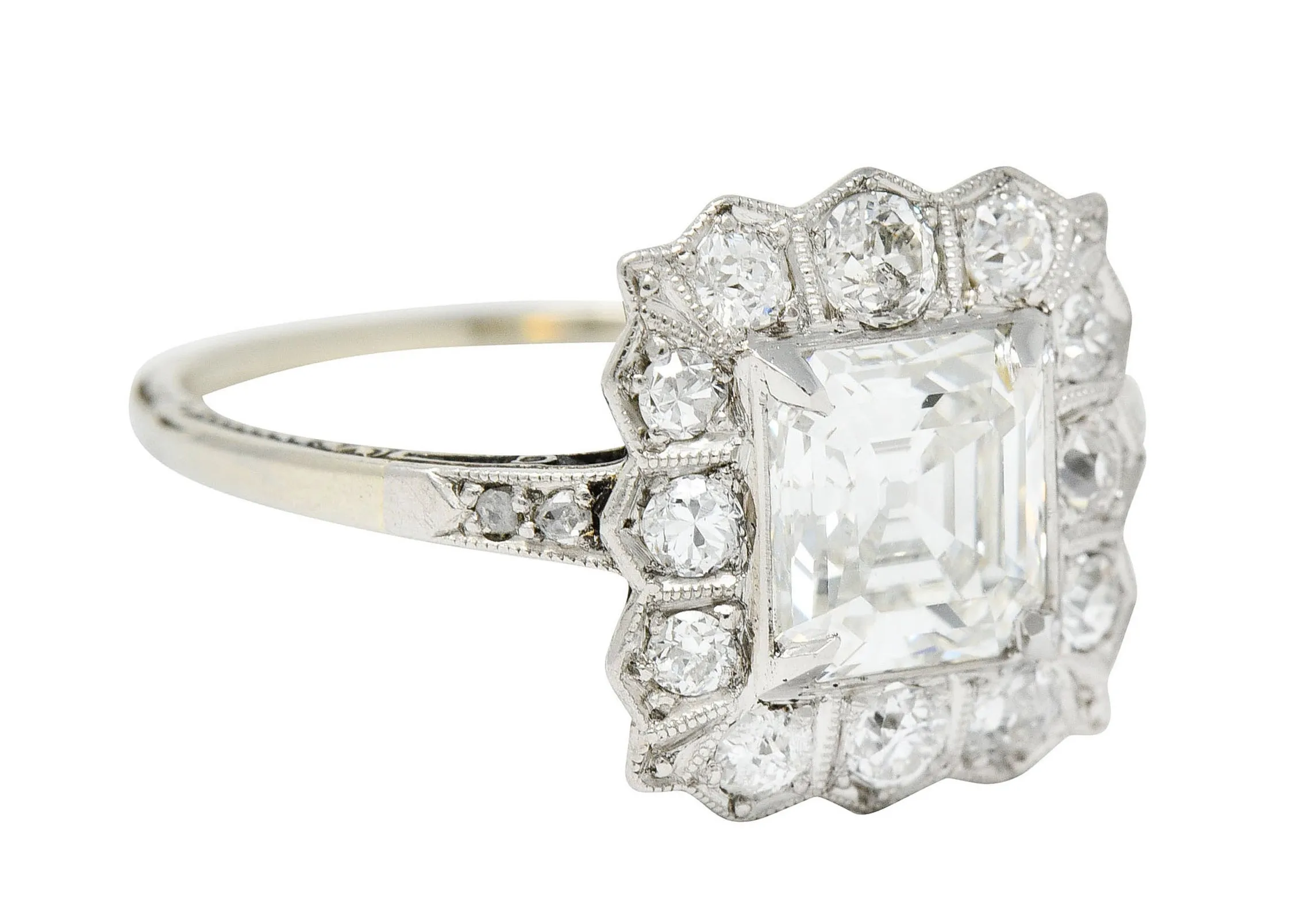 Edwardian 2.07 CTW Asscher Diamond Platinum-Topped 14 Karat Gold Cluster Antique Ring GIA