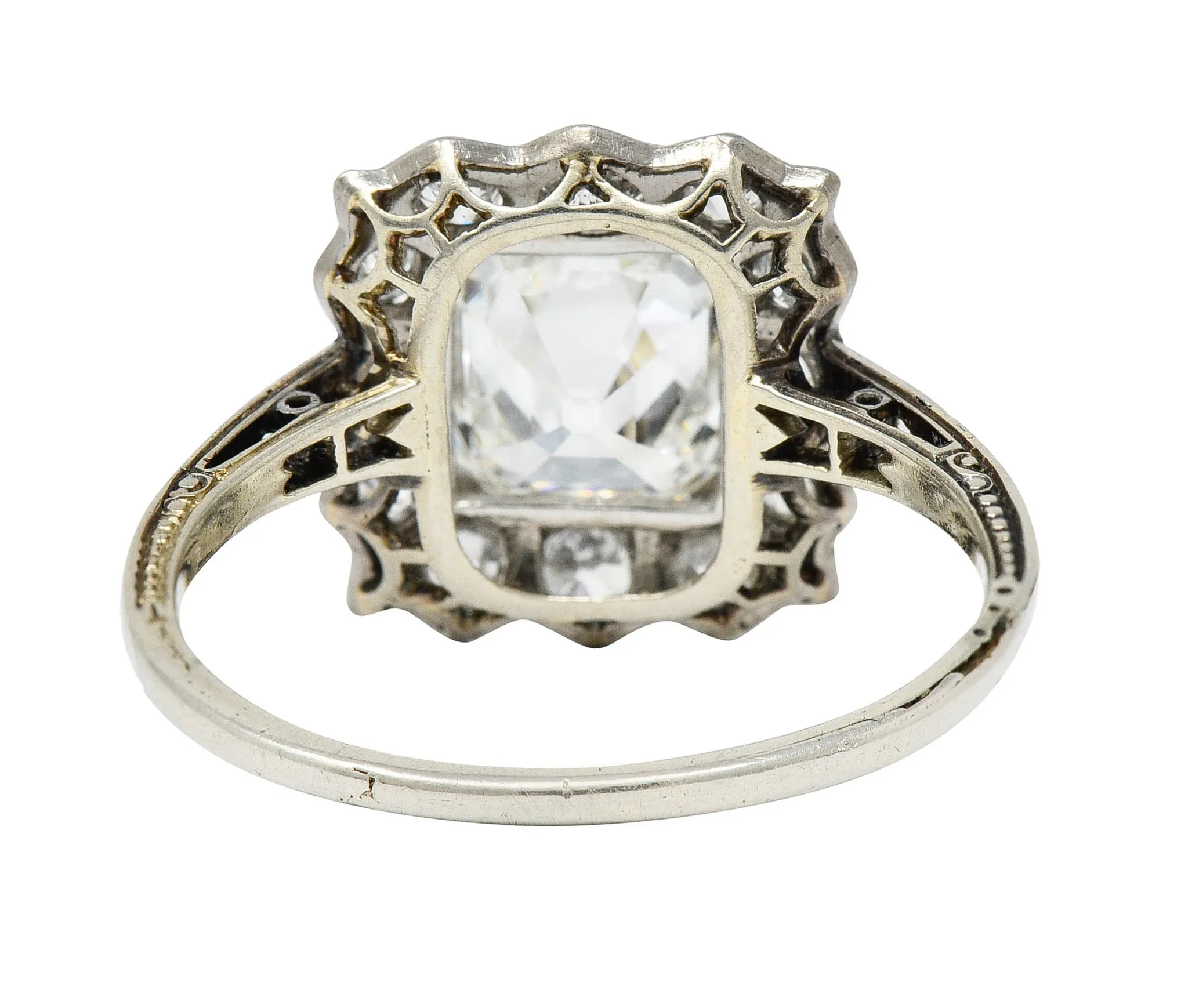 Edwardian 2.07 CTW Asscher Diamond Platinum-Topped 14 Karat Gold Cluster Antique Ring GIA