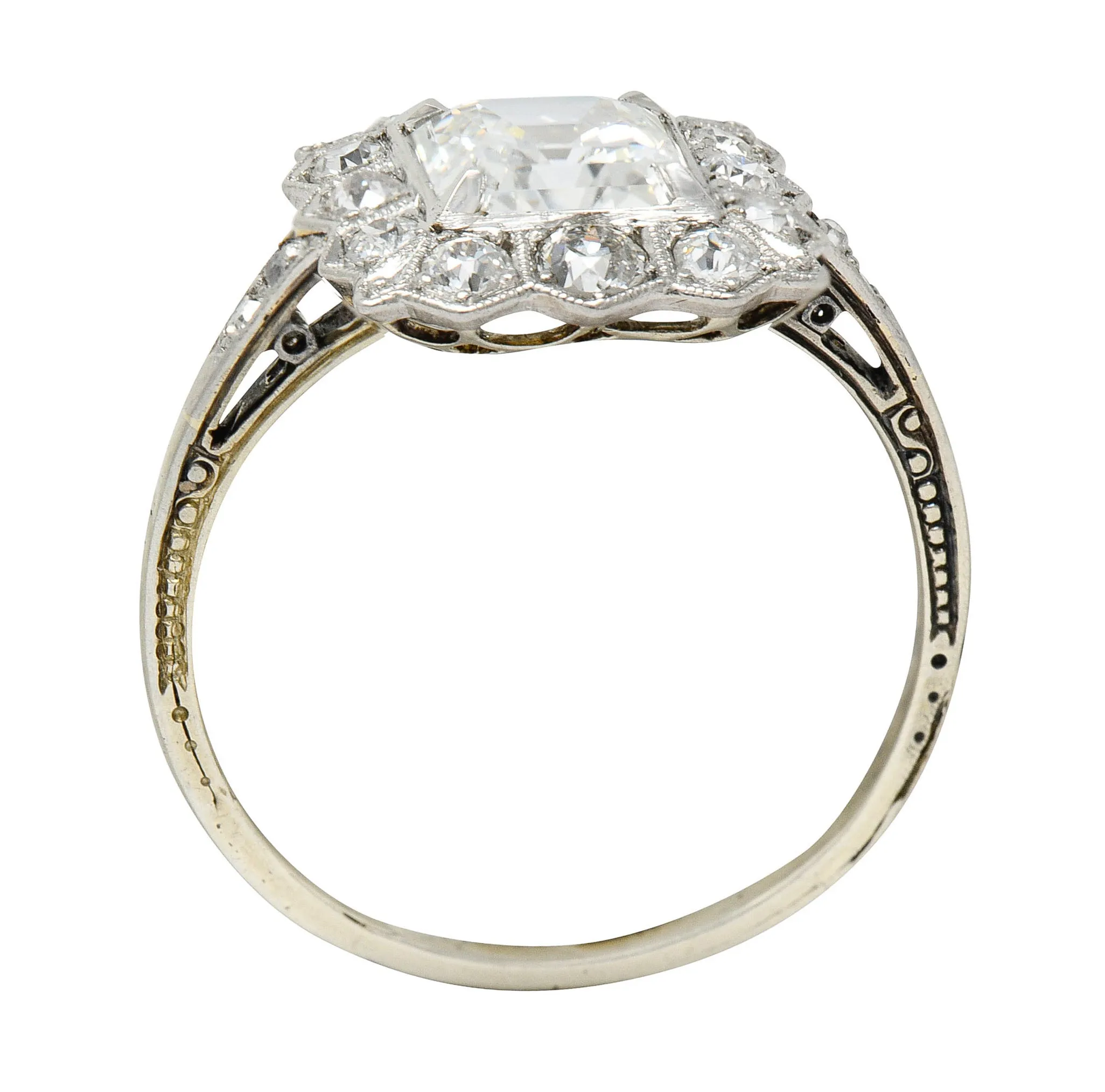 Edwardian 2.07 CTW Asscher Diamond Platinum-Topped 14 Karat Gold Cluster Antique Ring GIA