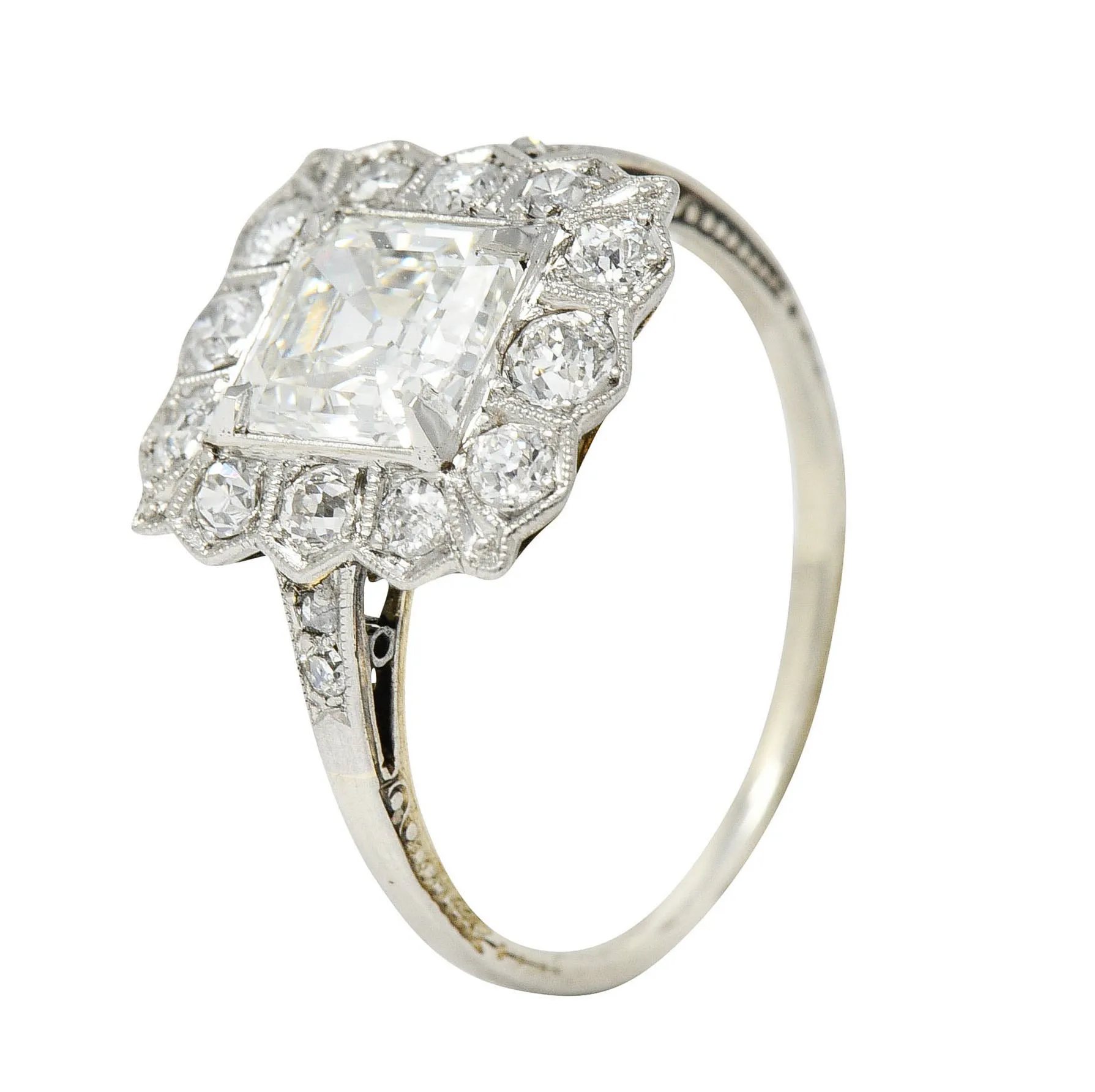 Edwardian 2.07 CTW Asscher Diamond Platinum-Topped 14 Karat Gold Cluster Antique Ring GIA