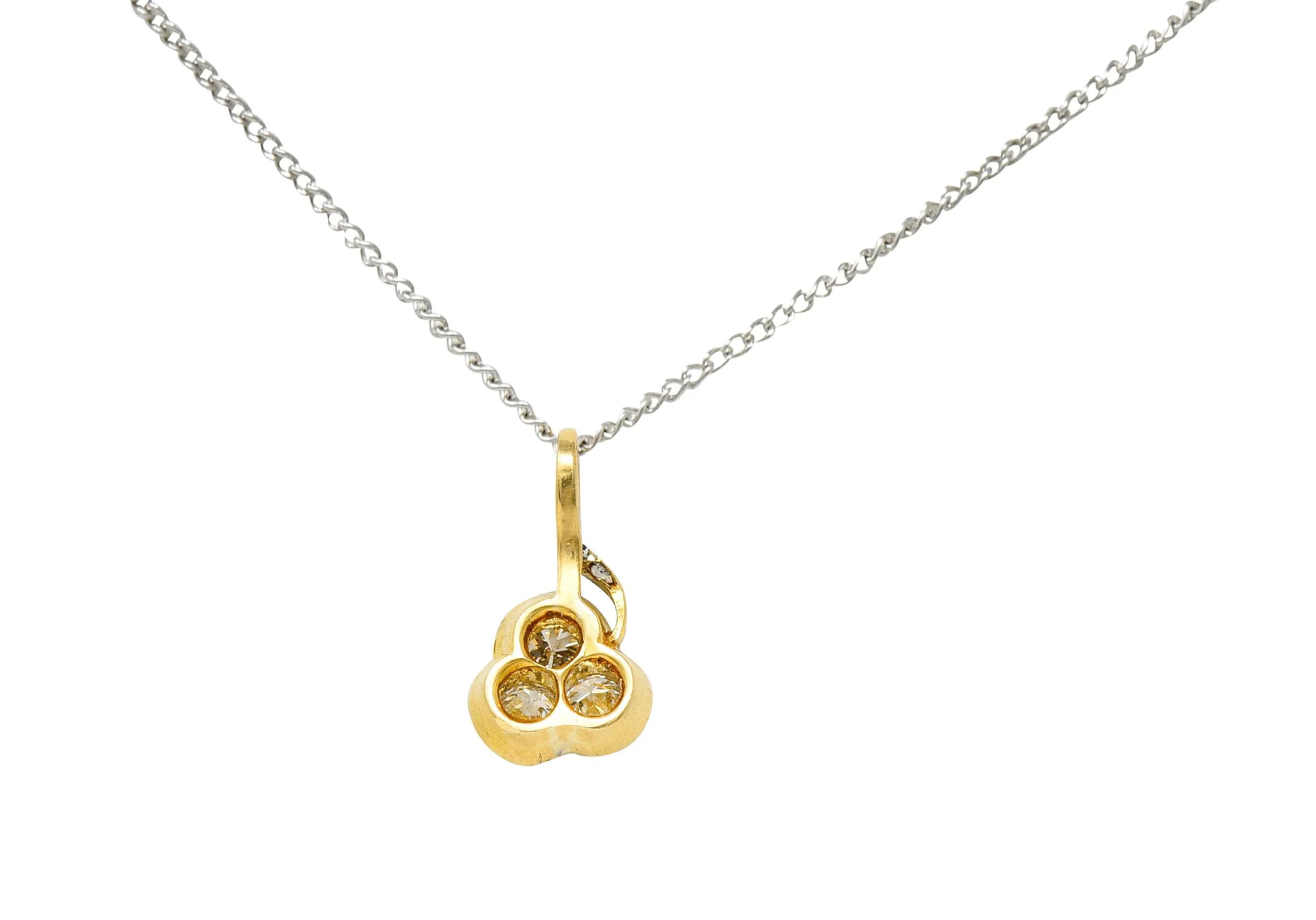 Edwardian Diamond Platinum-Topped 18 Karat Gold Clover Pendant Necklace