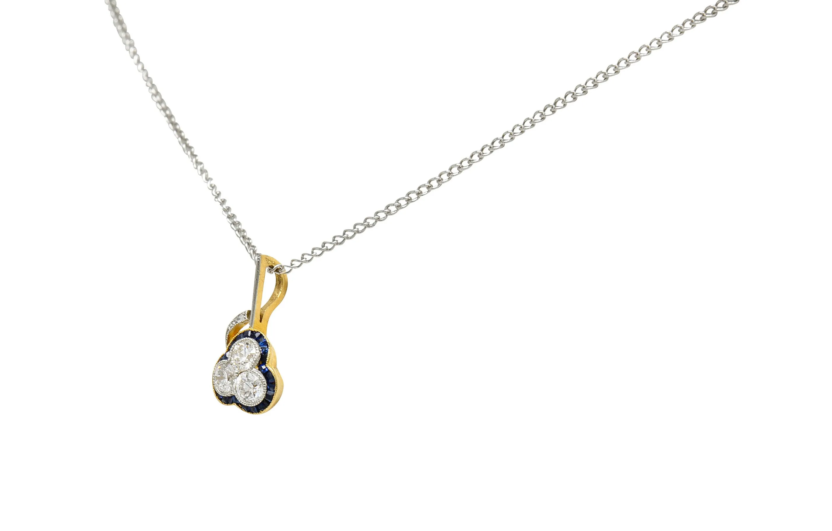 Edwardian Diamond Platinum-Topped 18 Karat Gold Clover Pendant Necklace