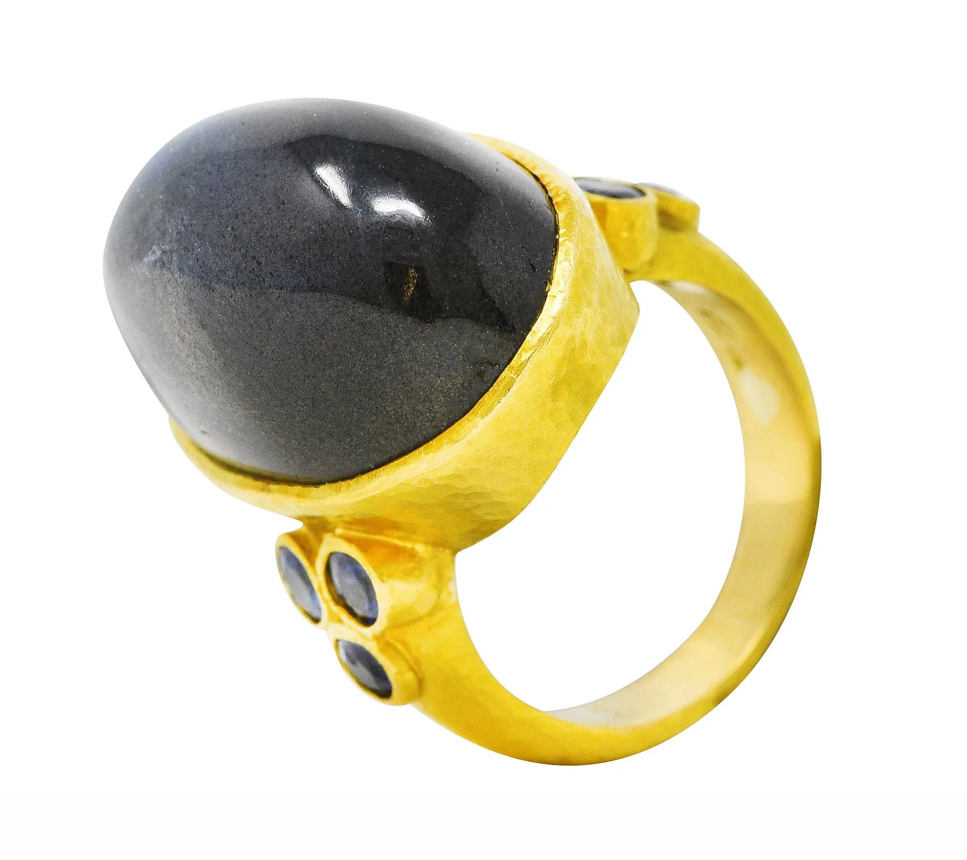 Elizabeth Locke Labradorite Sapphire 19 Karat Yellow Gold Statement Ring