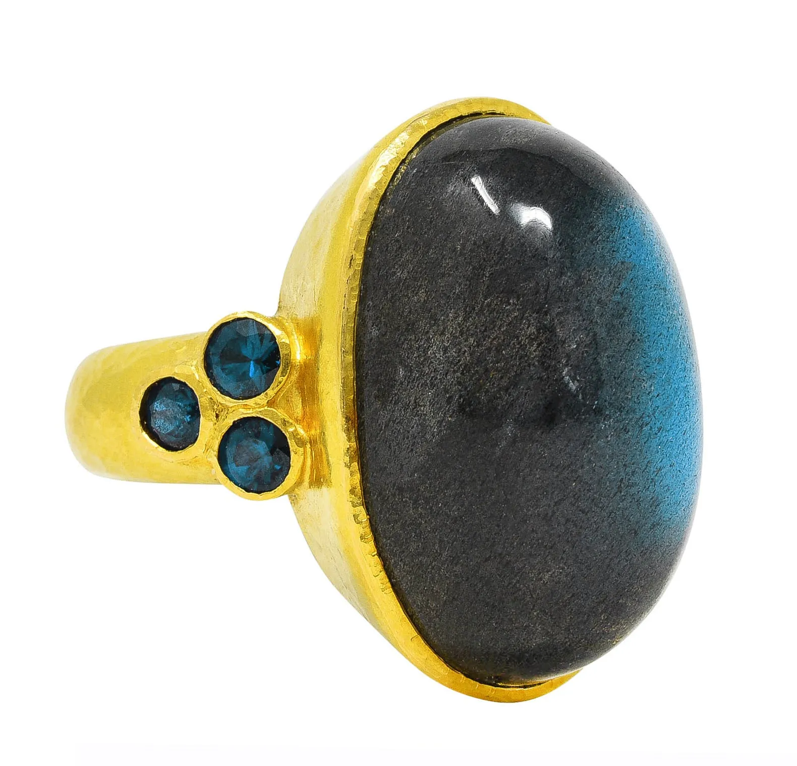 Elizabeth Locke Labradorite Sapphire 19 Karat Yellow Gold Statement Ring