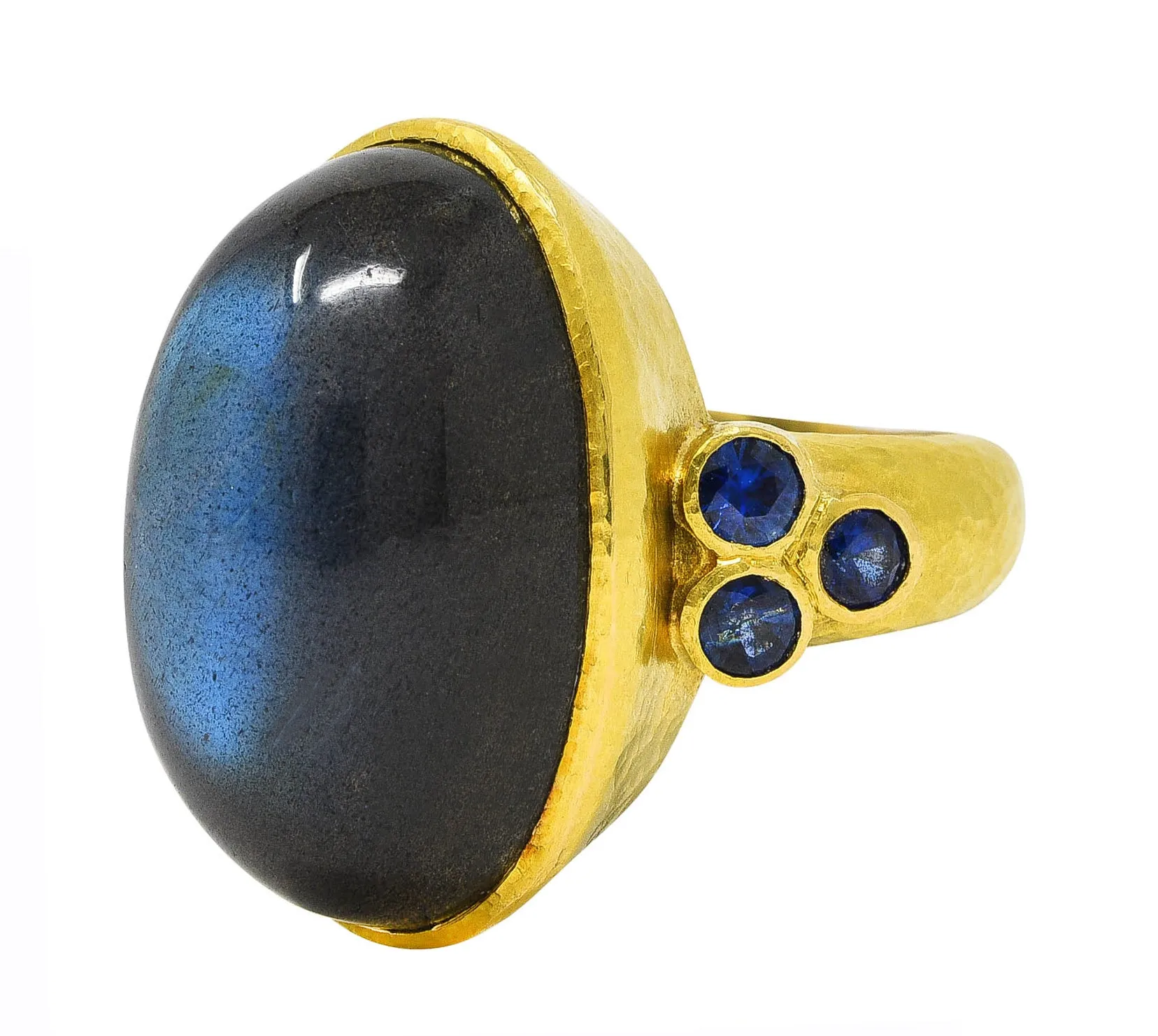 Elizabeth Locke Labradorite Sapphire 19 Karat Yellow Gold Statement Ring