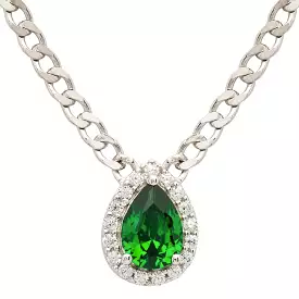 Emerald CZ Halo Necklace