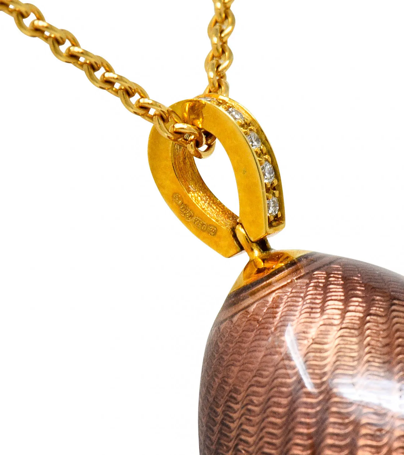 Faberge Diamond 18 Karat Gold Enamel Egg Drop Pendant Necklace