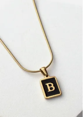 Farrah B Initial Necklace | Black Enamel