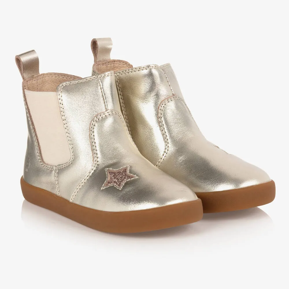 Girls Gold Leather Boots 