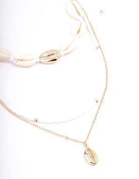 Gold Bead & Shell Layered Necklace