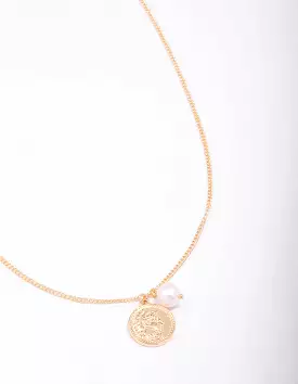 Gold Chunky Coin & Pearl Necklace