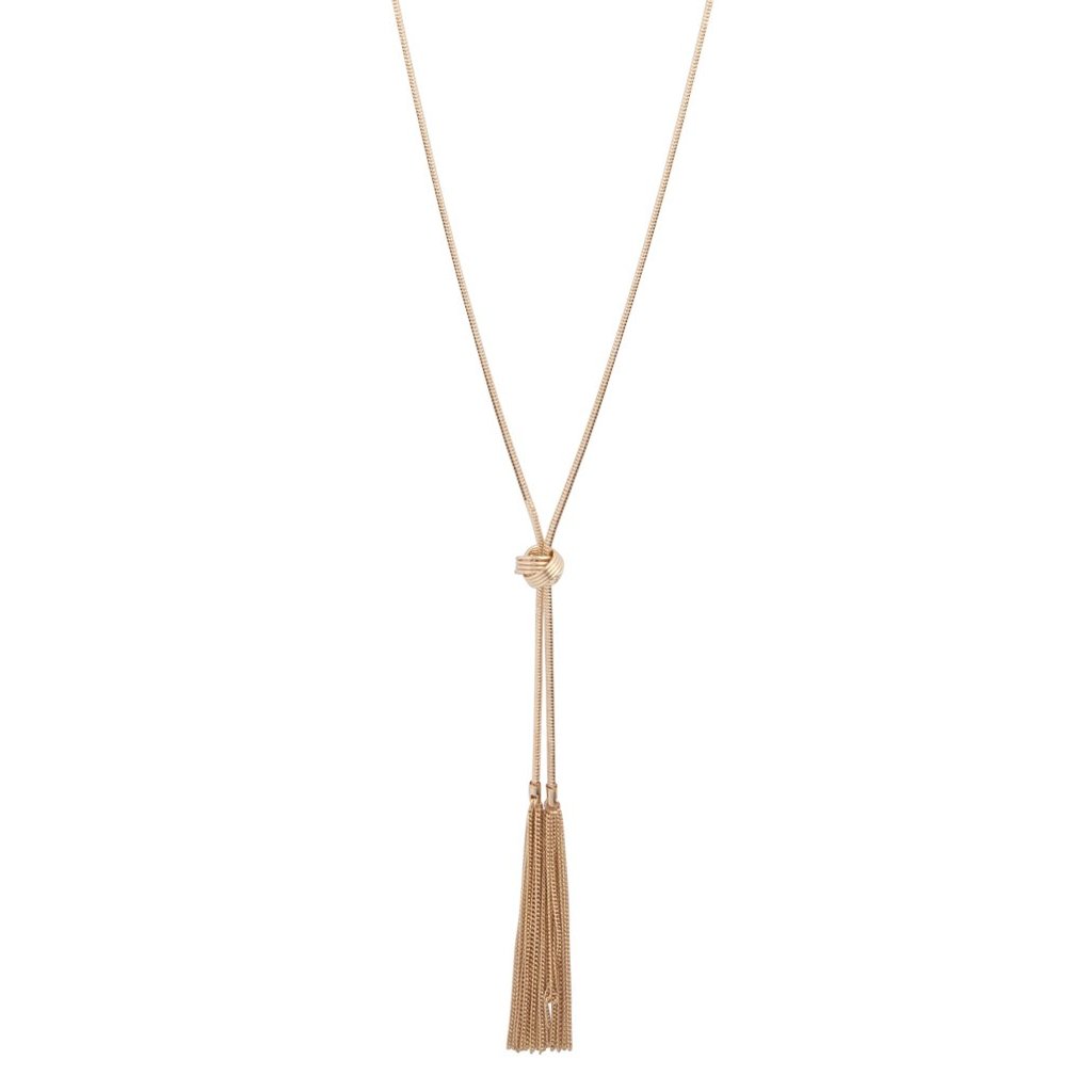 Gold Lariat Knot & Tassel Necklace