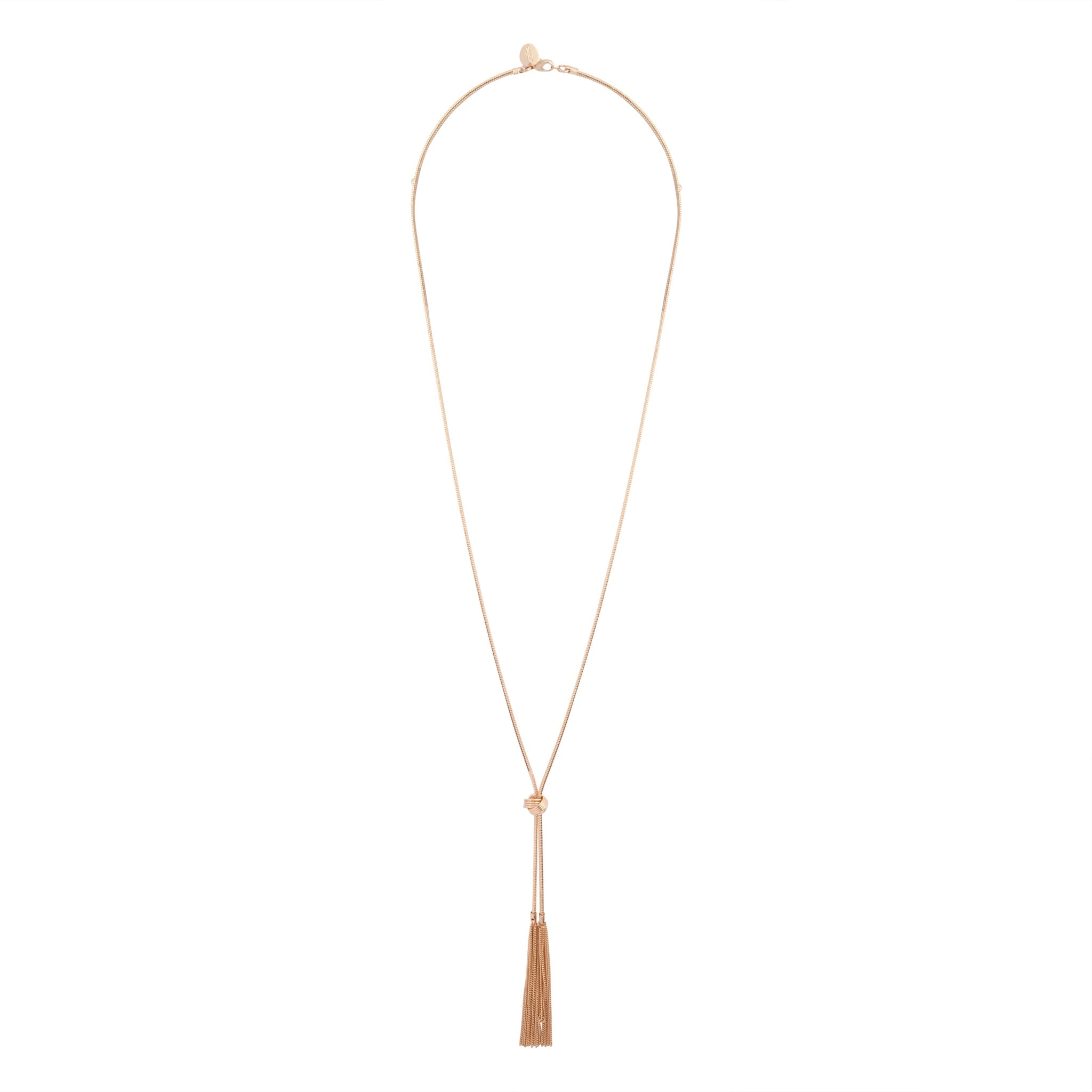 Gold Lariat Knot & Tassel Necklace