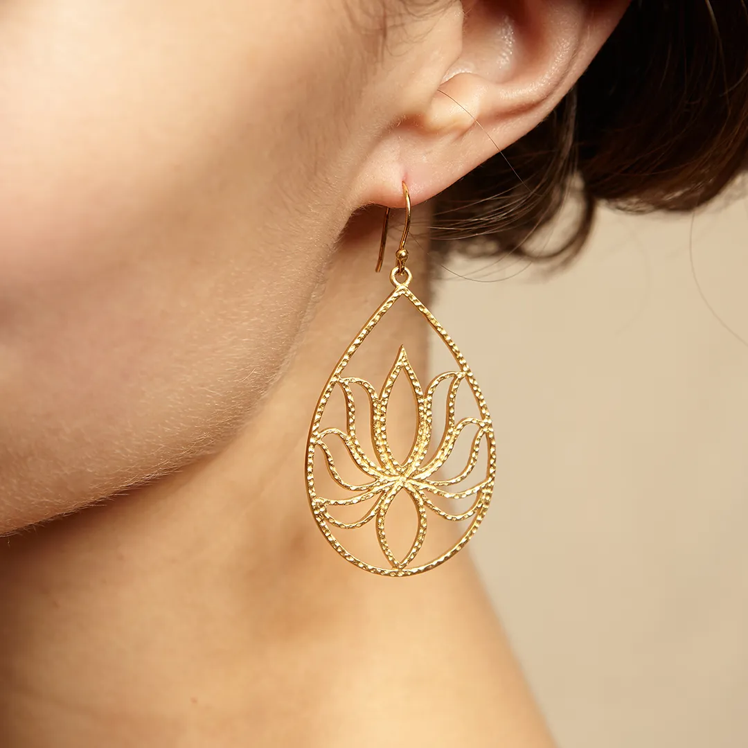 Gold Lotus Earrings - Teardrop Lotus