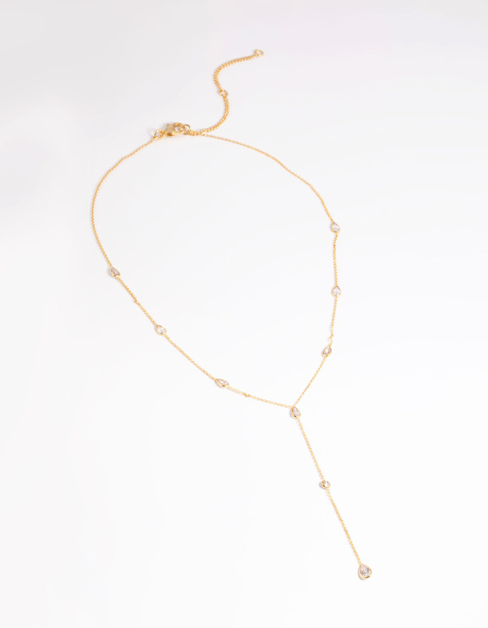 Gold Plated Cubic Zirconia Lariat Necklace