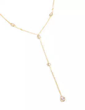 Gold Plated Cubic Zirconia Lariat Necklace