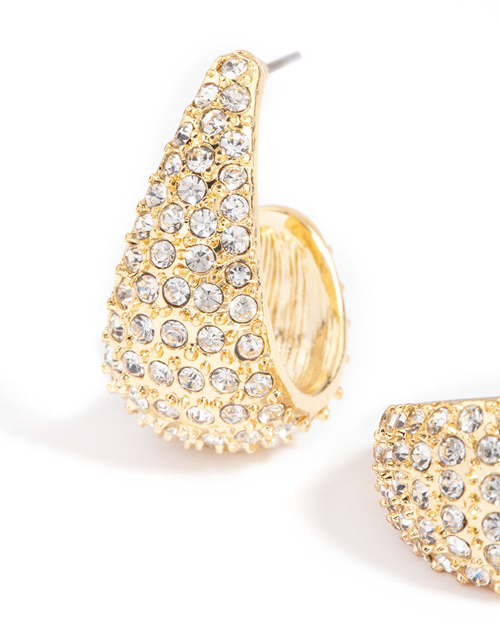 Gold Plated Diamante Wide Hoop Earrings