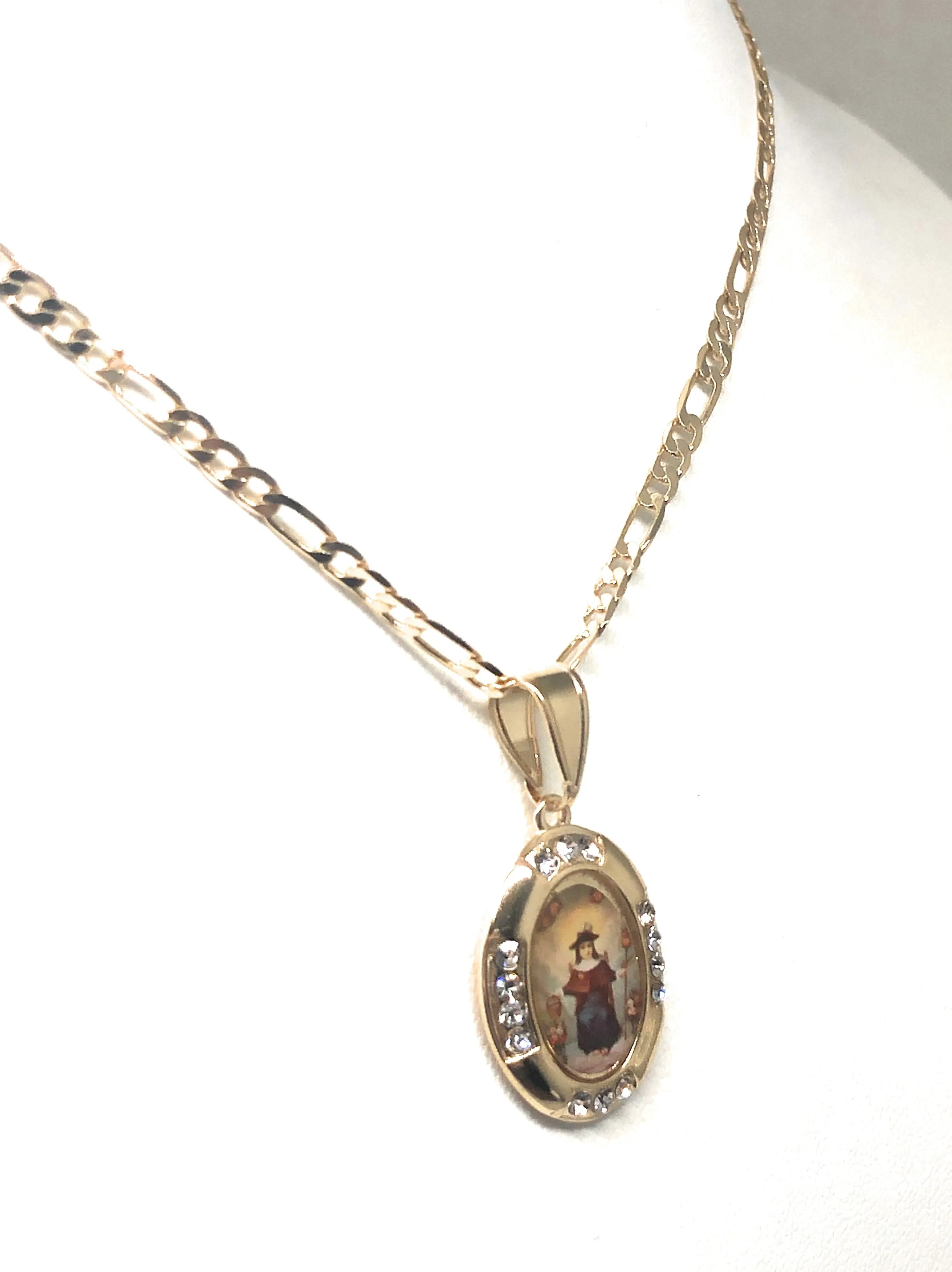 Gold Plated Santo Nino de Atocha Necklace Figaro 18 Medalla Oro Laminado