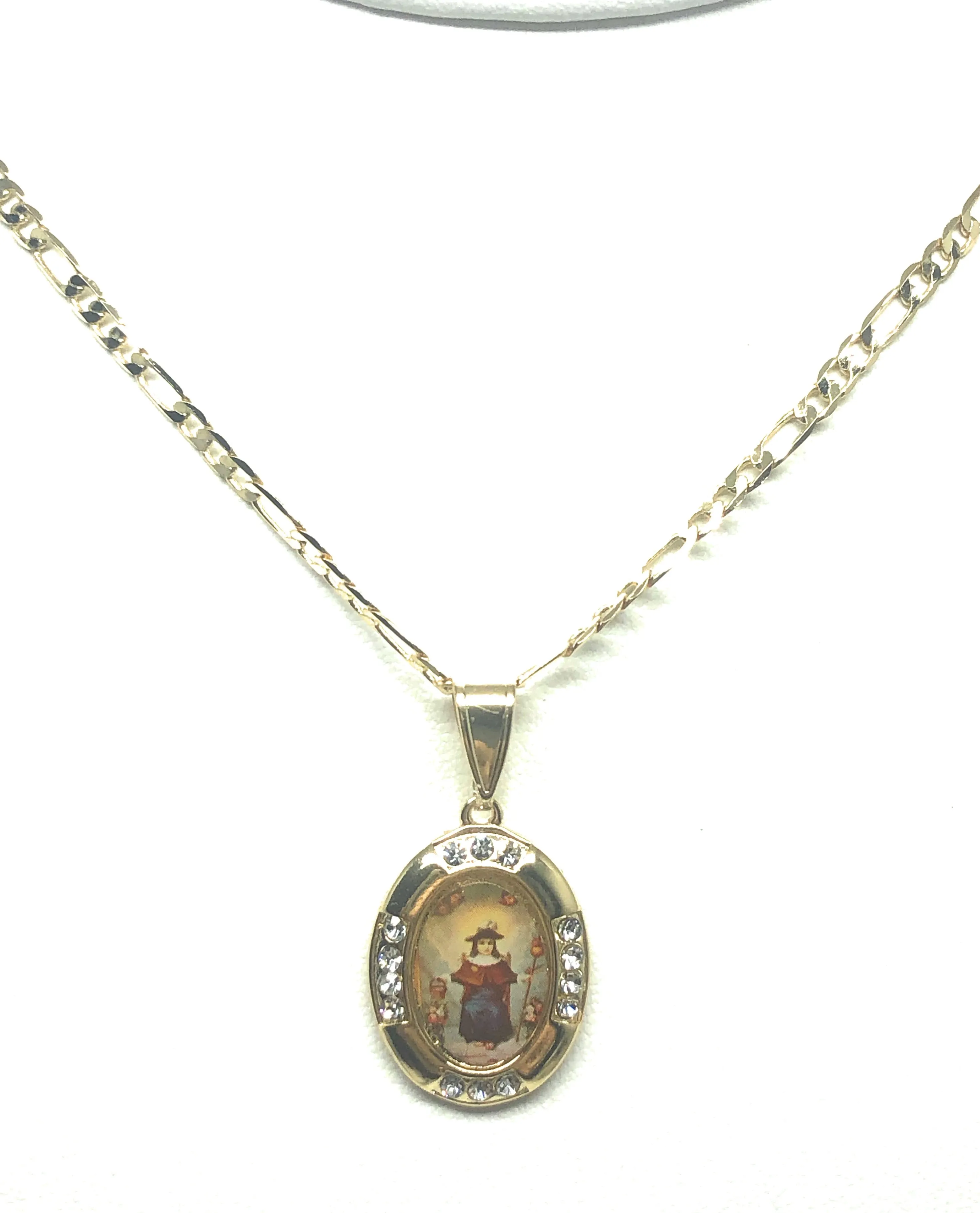 Gold Plated Santo Nino de Atocha Necklace Figaro 18 Medalla Oro Laminado