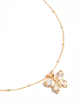 Gold Plated Stainless Steel Cubic Zirconia Butterfly Necklace