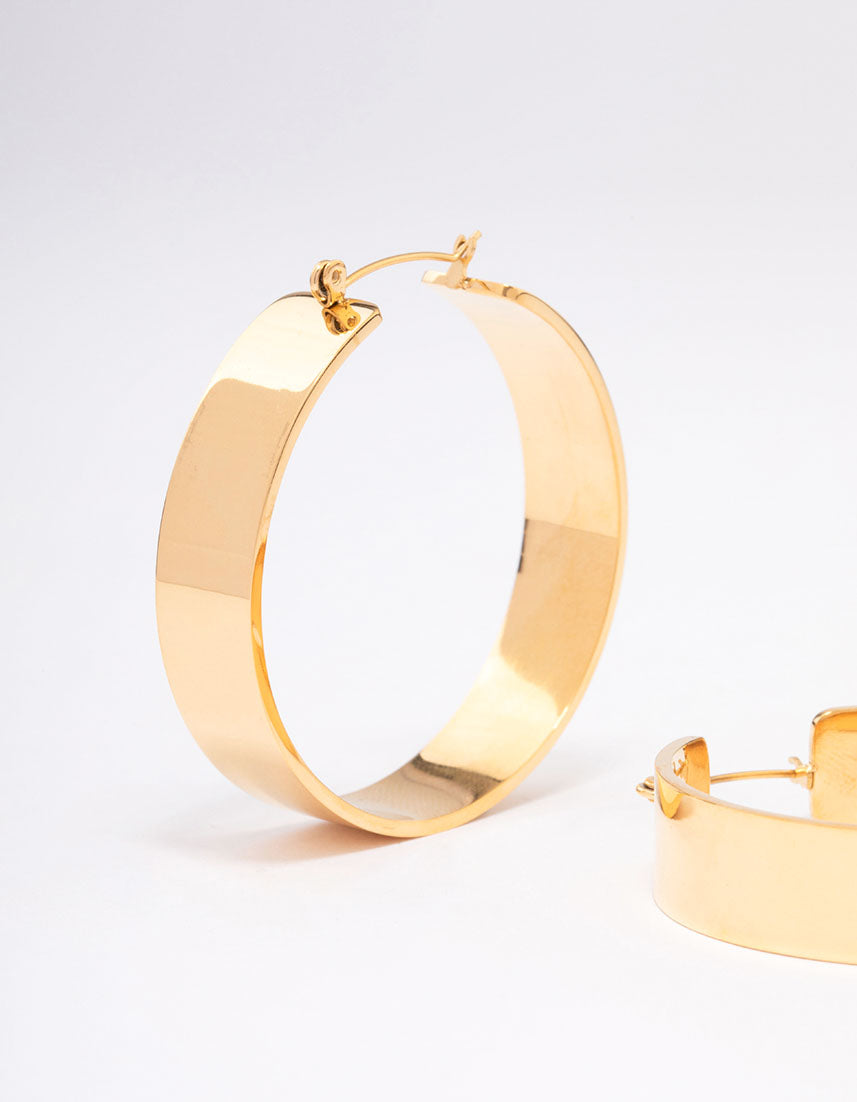 Gold Plated Stainless Steel Large Smooth Hoop Earrings