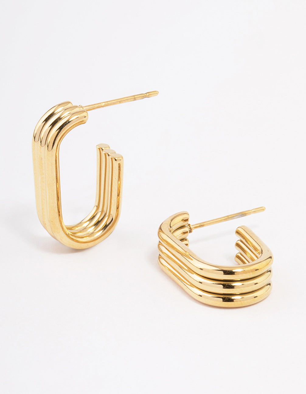 Gold Plated Stainless Steel Trio Oval Huggie Earrings