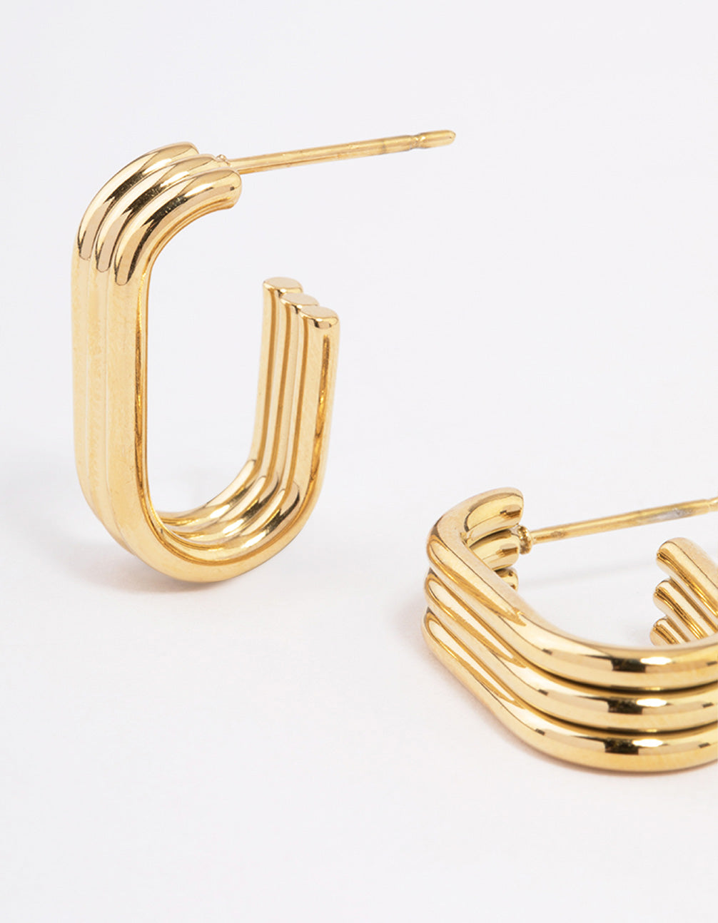 Gold Plated Stainless Steel Trio Oval Huggie Earrings