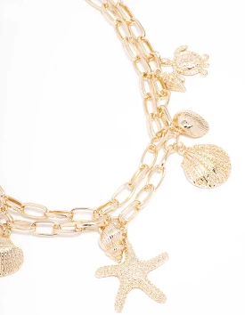 Gold Starfish & Turtle Layered Necklace