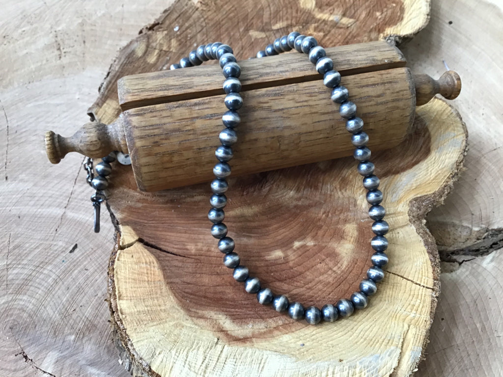 Handmade 6 MM Round Navajo Sterling Pearl 18 Necklace