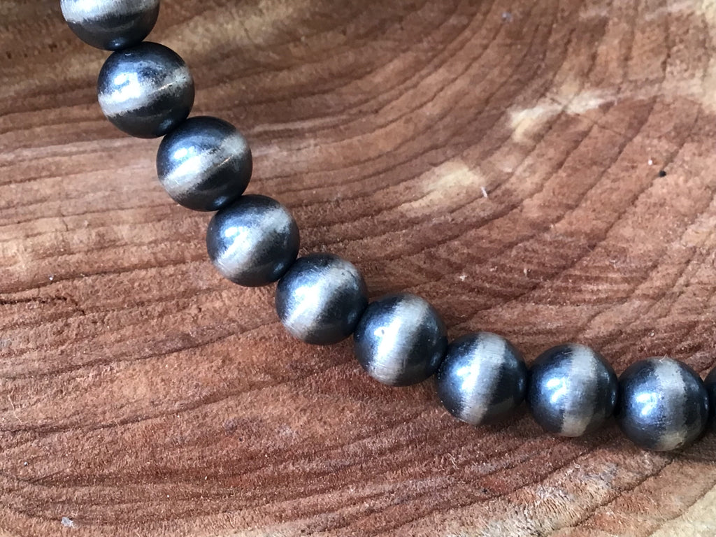 Handmade 6 MM Round Navajo Sterling Pearl 18 Necklace