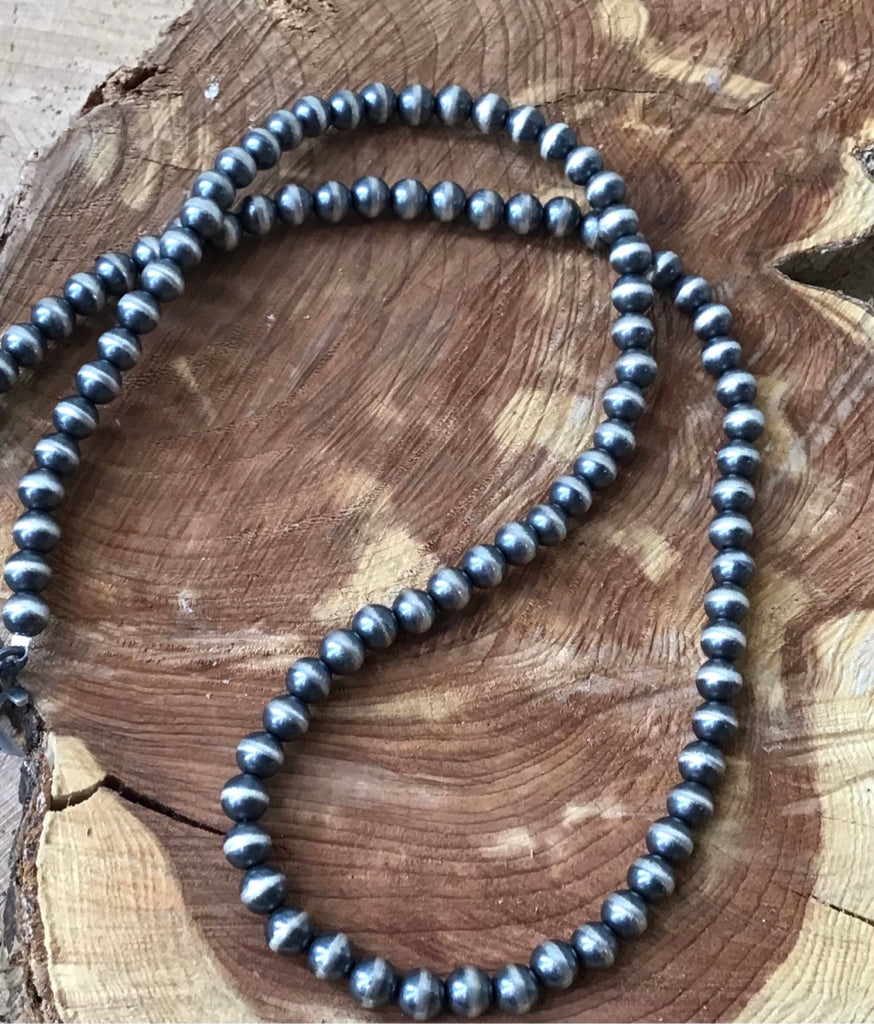 Handmade 6mm Sterling Navajo Pearl 24 Necklace