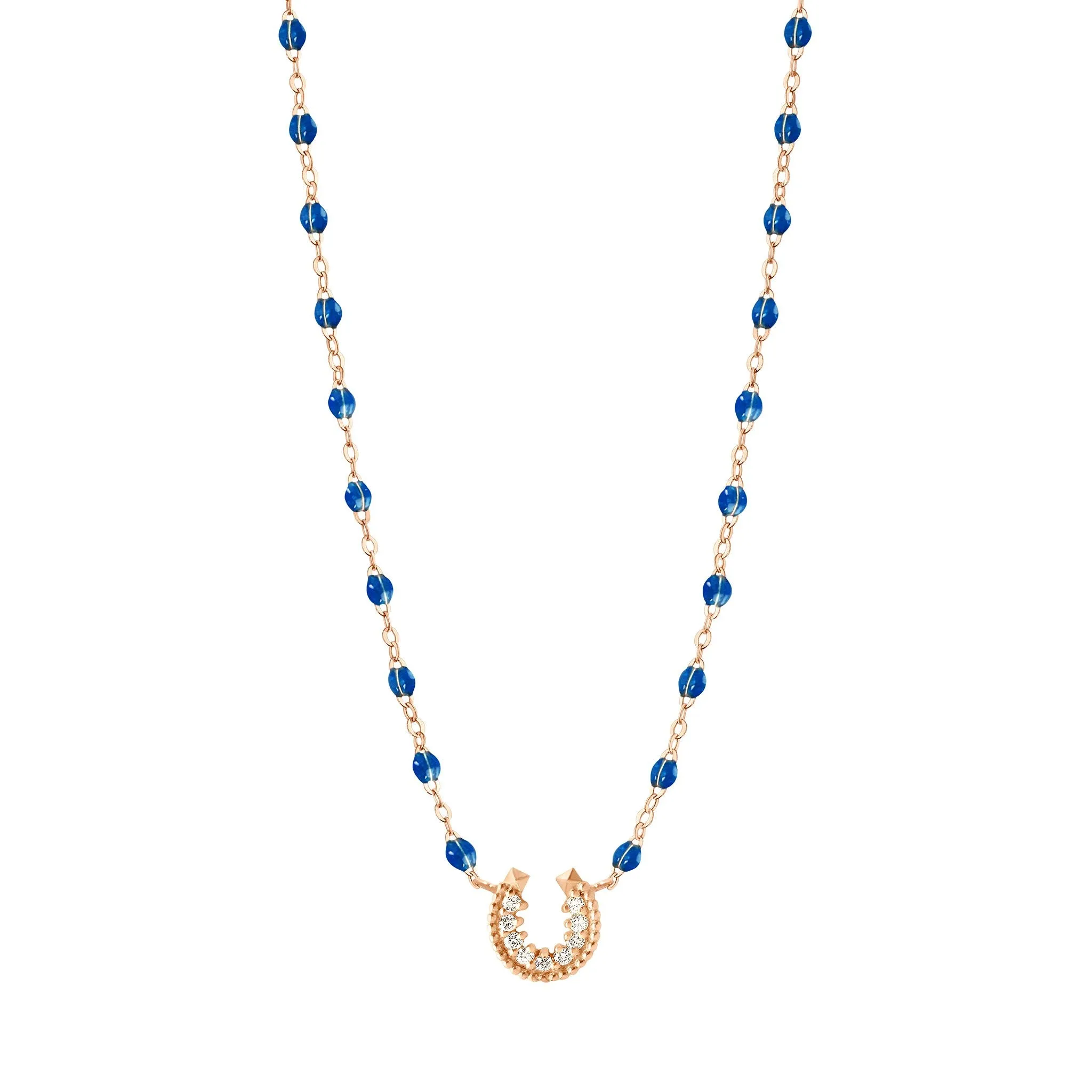 Horseshoe Diamond Sapphire necklace, Rose Gold, 16.5