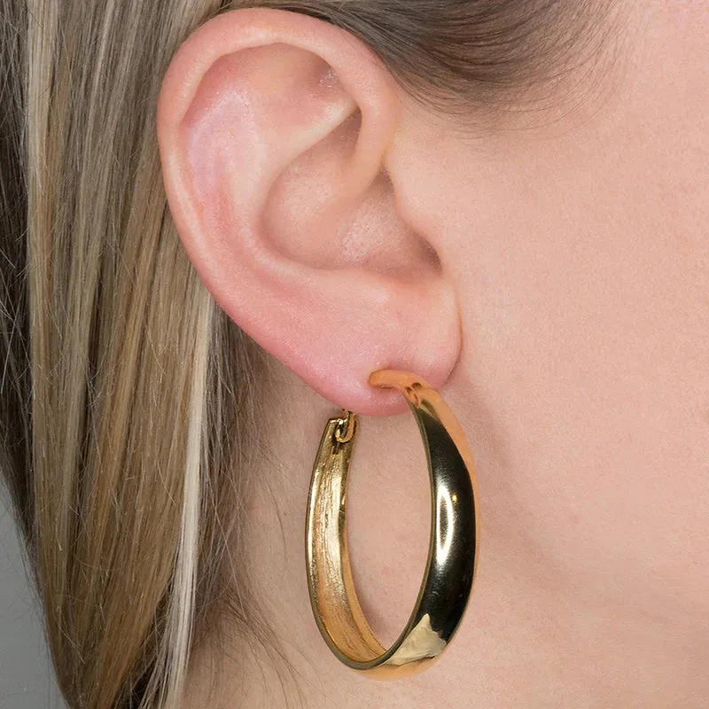 Kenneth Jay Lane KJL Polished Gold Tapered Hoop Earrings 1 3/4