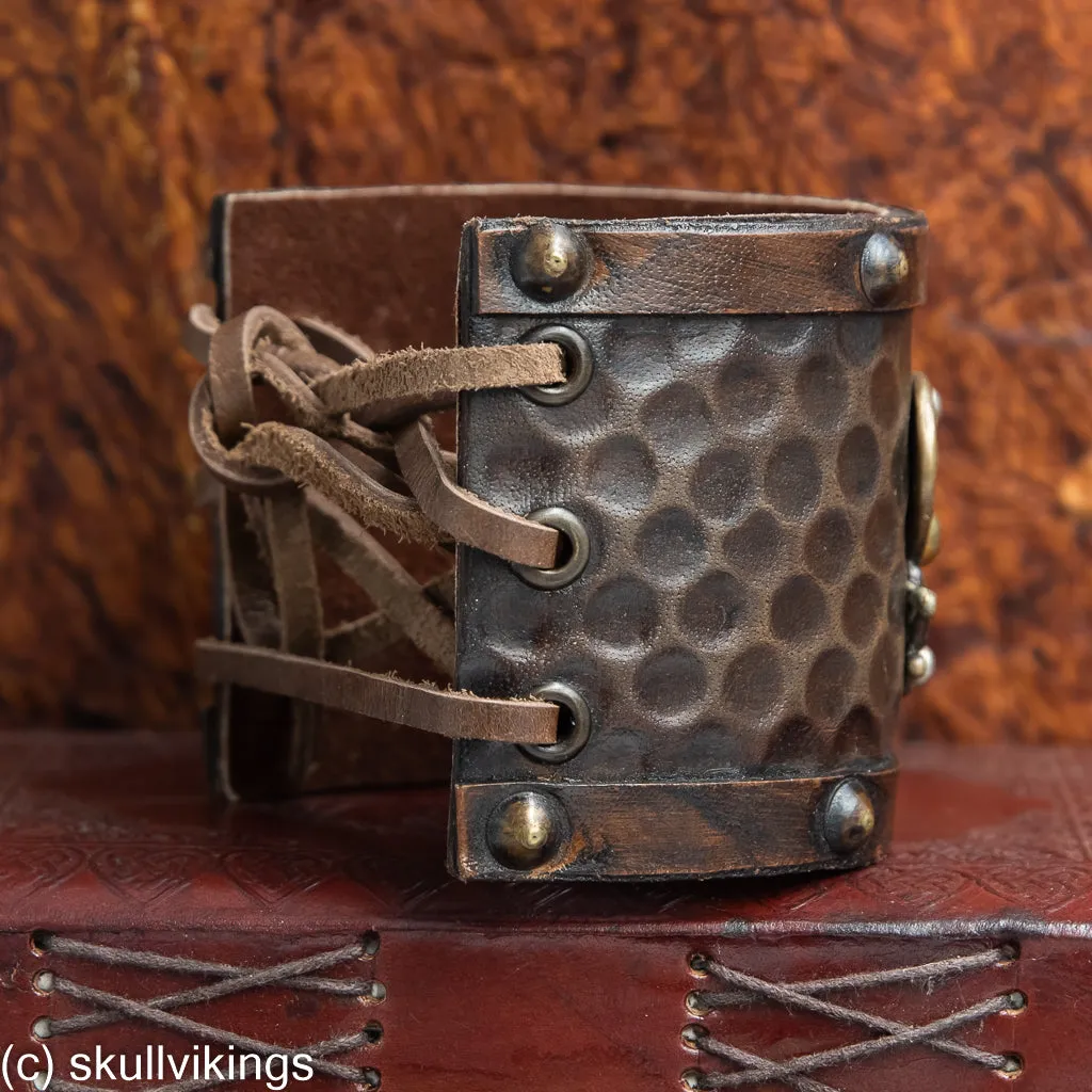 Leather Wristguard with Double-Headed Dragons