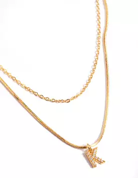 Letter K Gold Plated Layered Diamante Initial Necklace