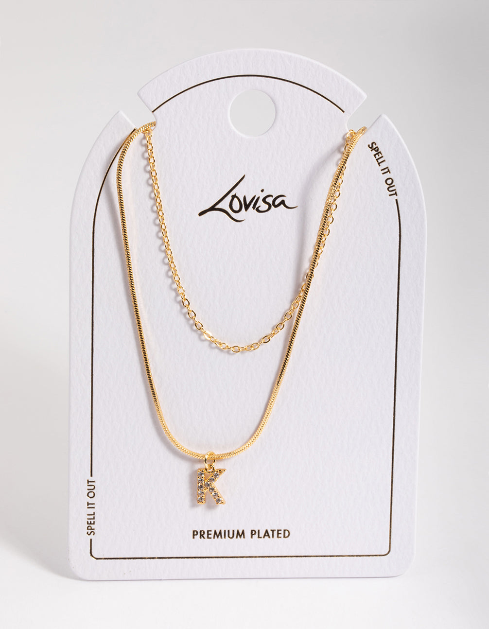 Letter K Gold Plated Layered Diamante Initial Necklace