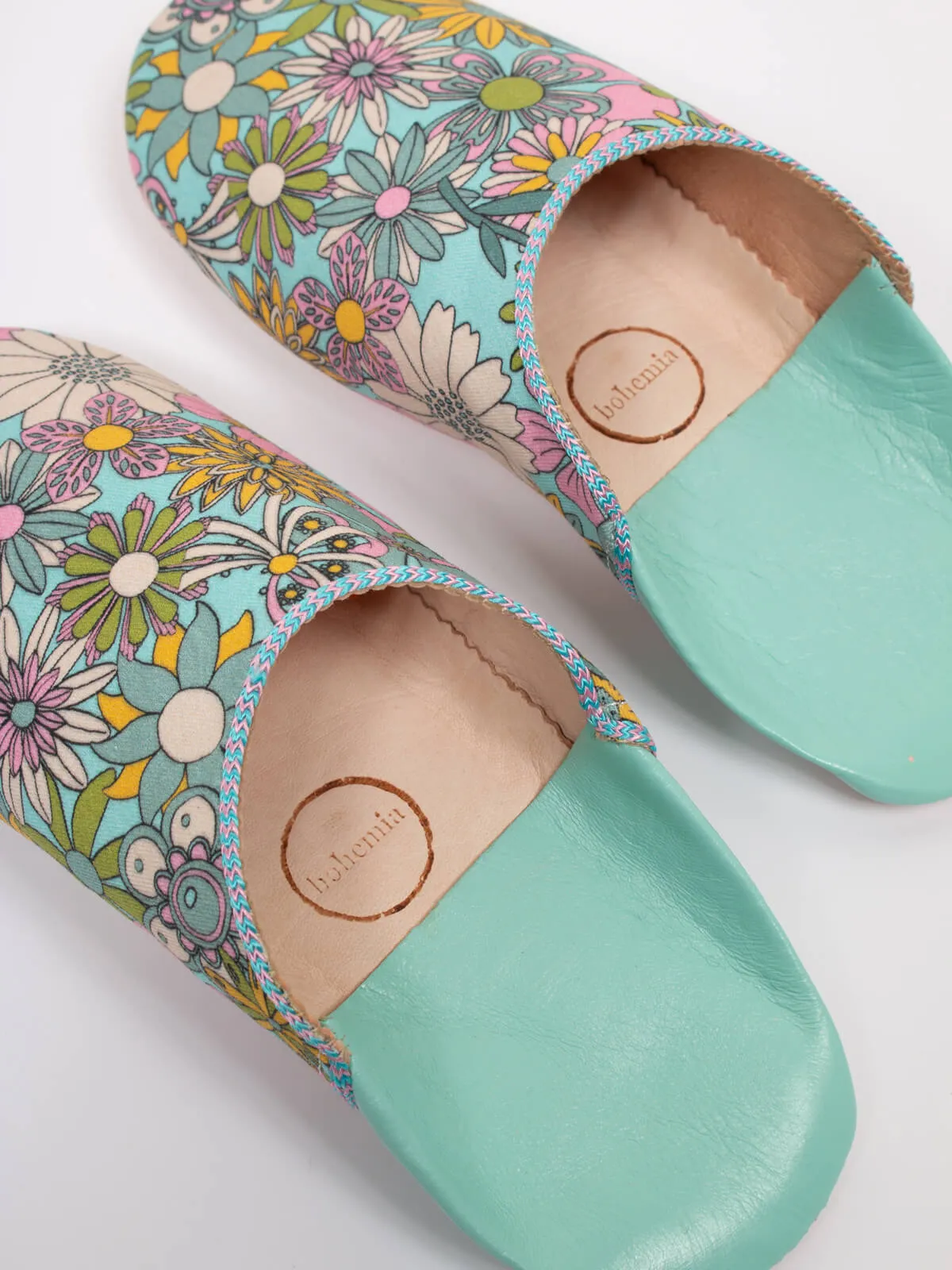 Margot Floral Babouche Slippers, Duck Egg