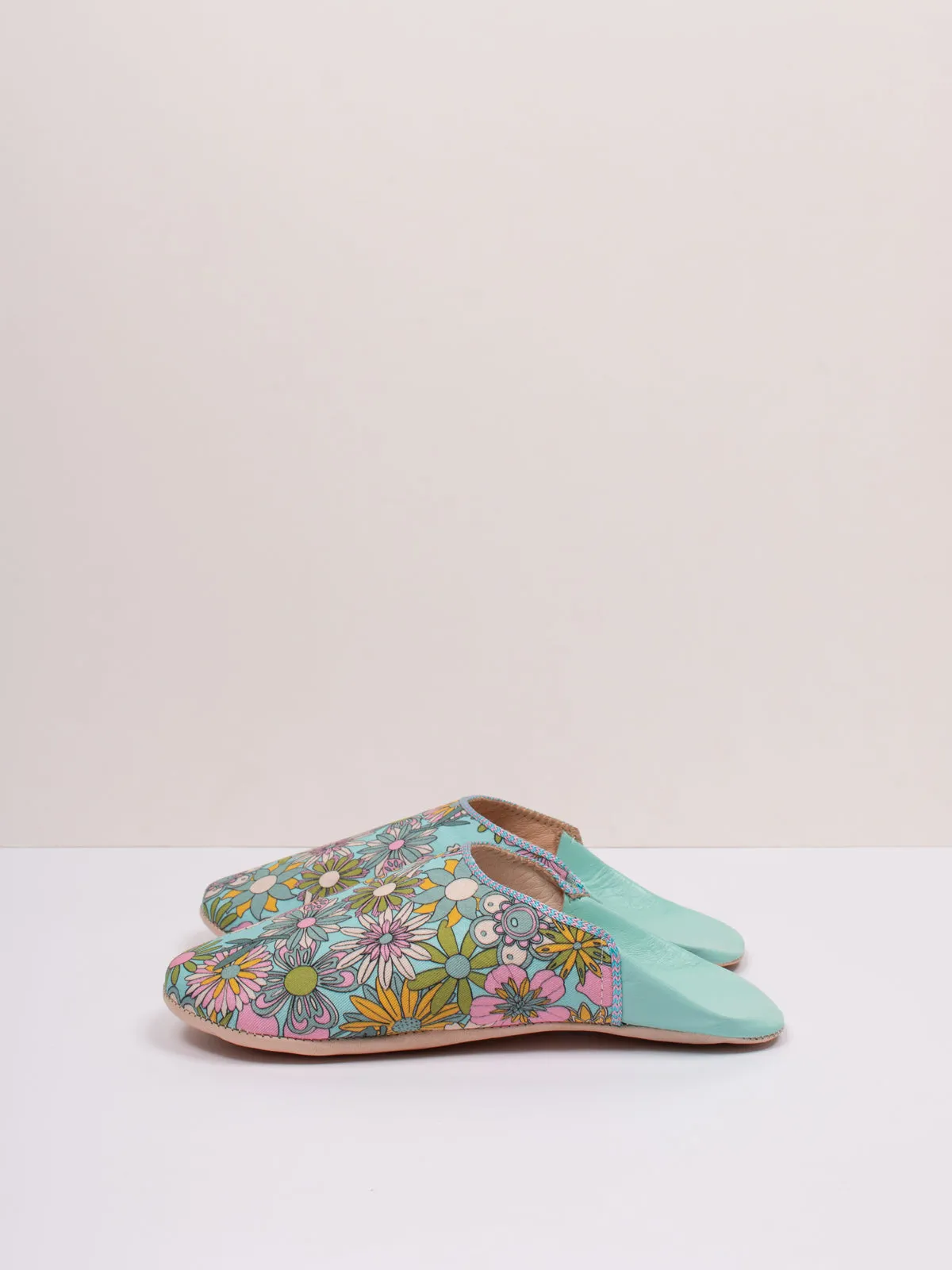 Margot Floral Babouche Slippers, Duck Egg