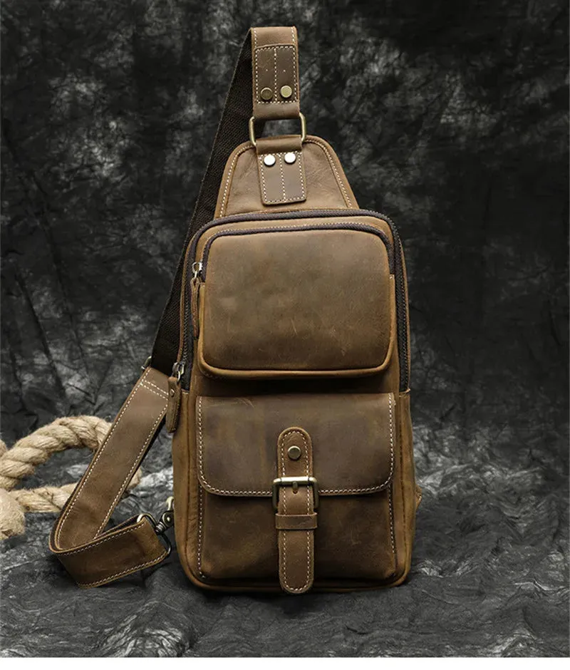 Men's Vintage Fashion Multi-pocket Genuine Leather Outdoor Travel Chest Bag