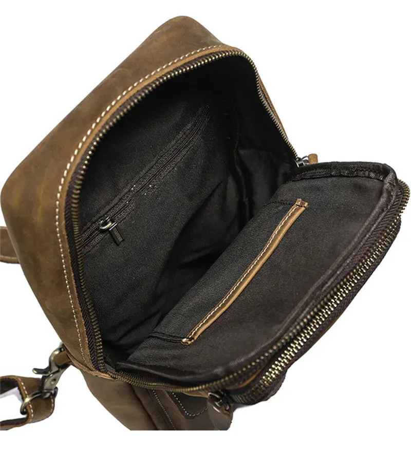 Men's Vintage Fashion Multi-pocket Genuine Leather Outdoor Travel Chest Bag