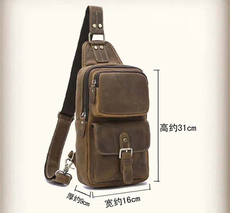 Men's Vintage Fashion Multi-pocket Genuine Leather Outdoor Travel Chest Bag